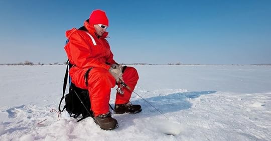 Ice fisherman with a line down