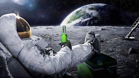 Artwork, astronaut drinking on the moon (WallpapersByte)