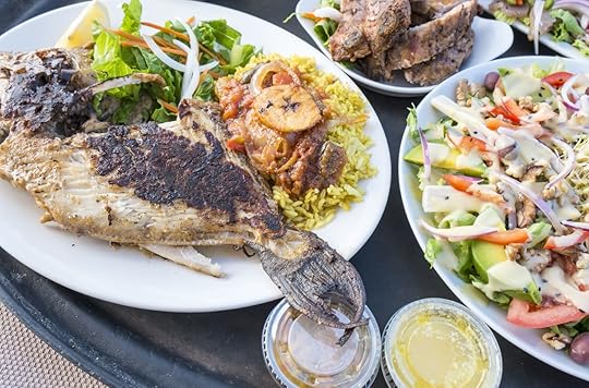 Plates of trigger fish and salad