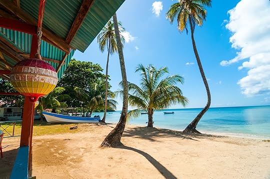 Beach, palm trees, and turquoise water in San Andres y Providencia, Colombia
