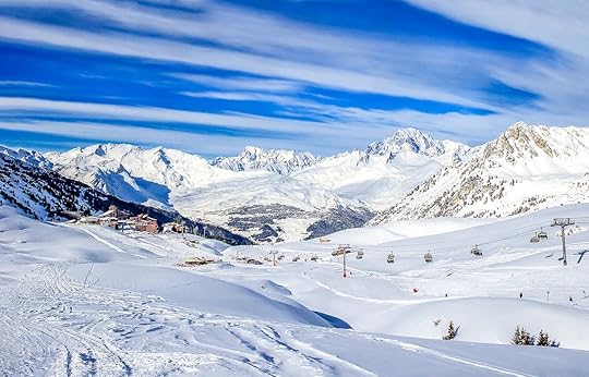 Winter snow mountain valley ski resort landscape