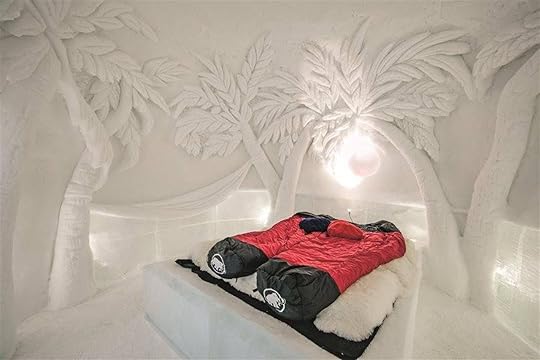 Ice hotel room with sleeping bags