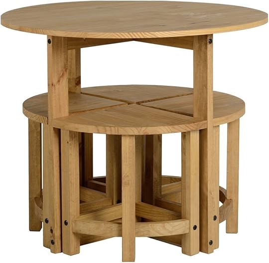 Round Wood Kitchen Table and Chairs Corona Stowaway Dining Set Mexican solid Pine 4 Stools
