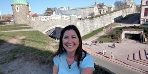 Lisa on the walls of Quebec City