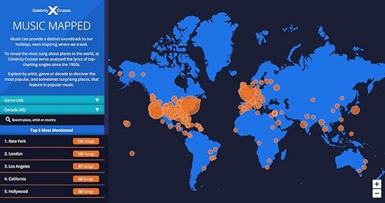 Map shows most sung about citites