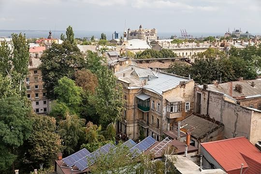 Aerial view of the roofs and old courtyards of Odessa