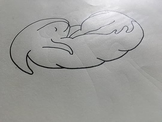 Dragon baby snuggled in blank ink