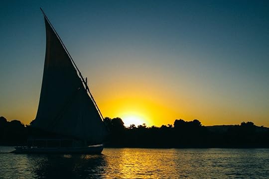 Boat on the water in Egypt at sundown