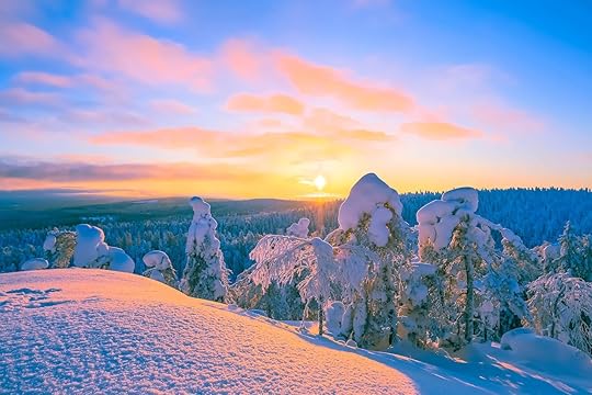 Winter sunset landscape from Sotkamo, Finland