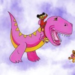 Dee And Duo Teddy Bear Agents Riding A Giant Cuddly Dinosaur