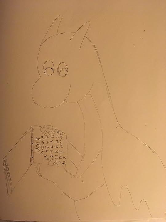 Dragon cartoon in pencil holding 2019 calendar