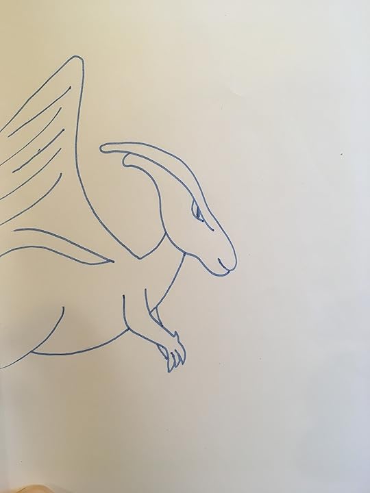 Dinosaur with the duckbill dragon flying looking for cupcakes in blue