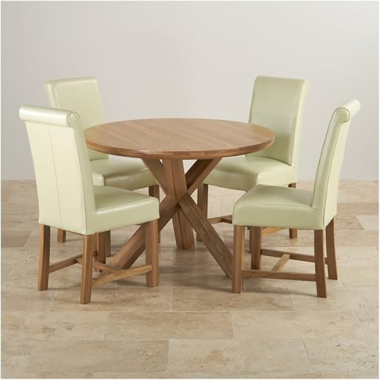 Round Kitchen Tables for 4 Natural Oak Round Dining Set Table 4 Cream Leather Chairs