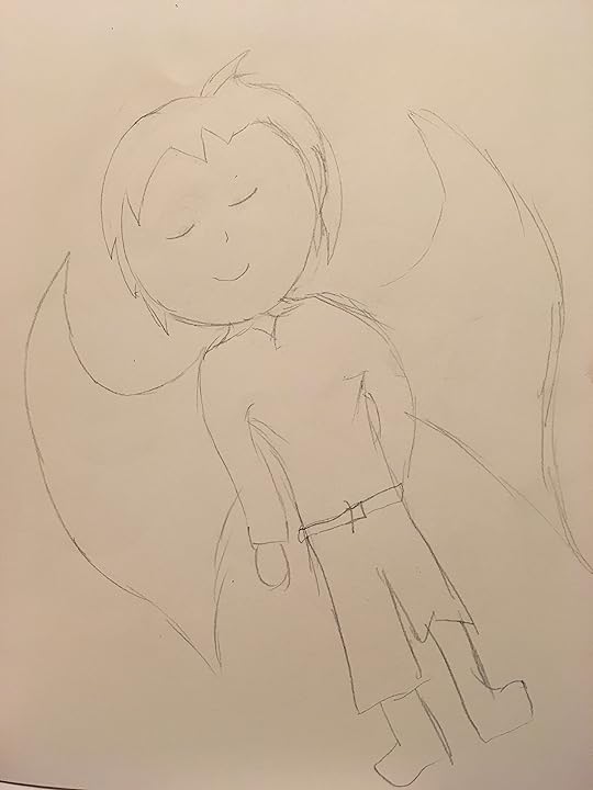 Sketch of little boy with wings cartoon anime style pencil