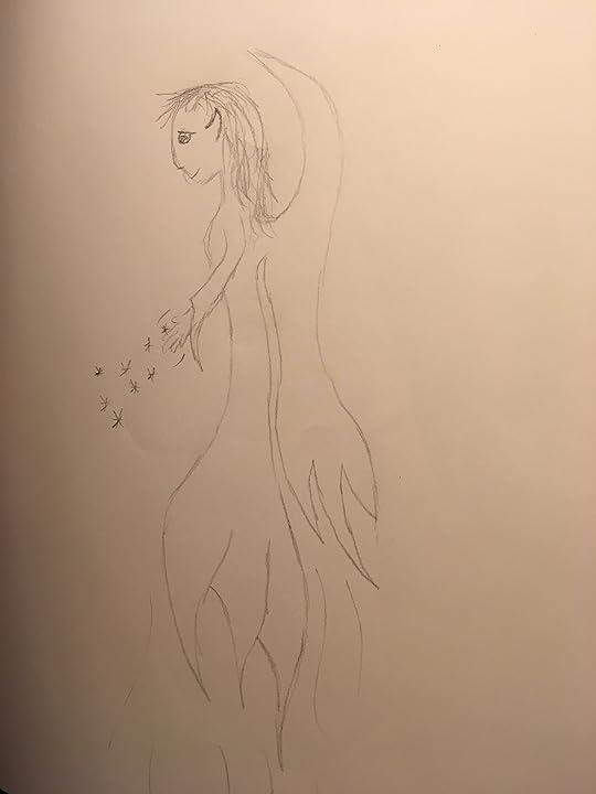 Flower fairy in pencil with sparkly hands and big wings