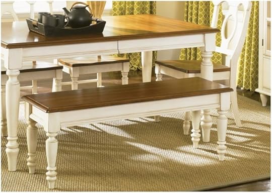 Kitchen White and Brown Stained Wooden Country Dining Kitchen Table Bench with Back