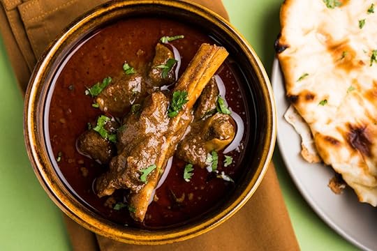 Mutton masala Indian curry served with flatbread