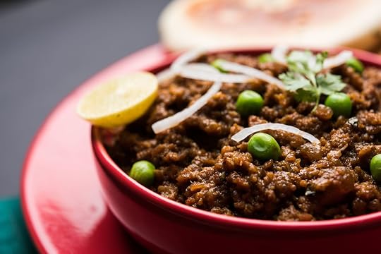 Mutton curry from India with peas and onions
