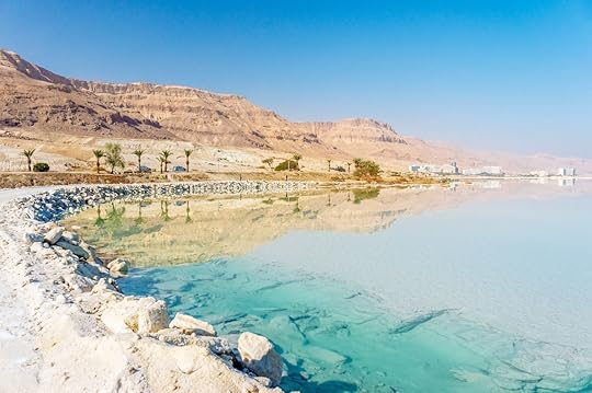 White mineral salt shore at Dead sea, Israel