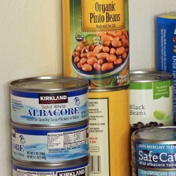 canned beans and tuna in pantry