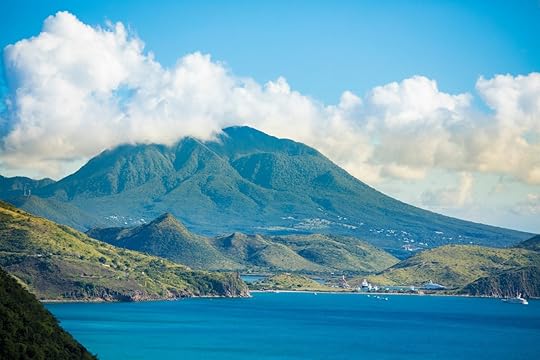 View of the island of Nevis from the South end of St Kitts in the Caribbean