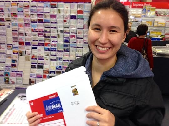 Me in chilly April Australia, mailing the signed agency contract back to the US. This is not a great picture, (cold, blustery, underslept), but it's for posterity, right?