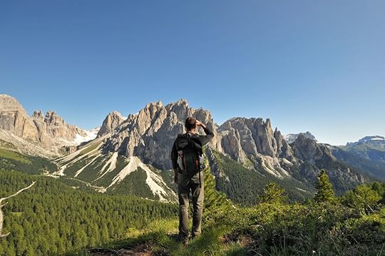 Hiking path at the foot of the Rosengarten, Dolomites, Alps, Italy