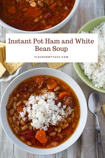 Instant Pot Ham and White Bean Soup recipe served with crackers a cooked white rice.