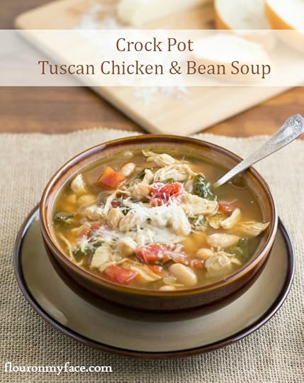 Crock Pot Tuscan Chicken Bean Soup recipe via flouronmyface.com