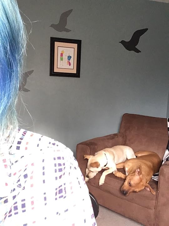 Brown dog and white dog