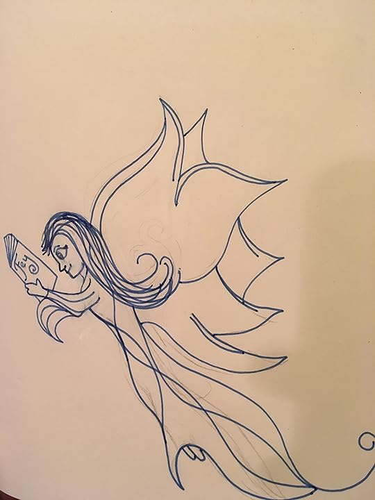 Fairy in blue ink with wings like a flower