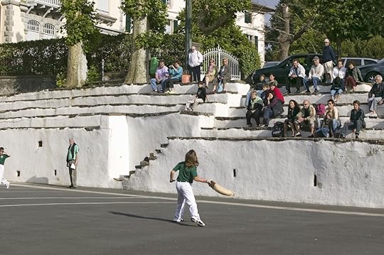 Local villagers in Sare, France, in Basque Country watching a pelote game