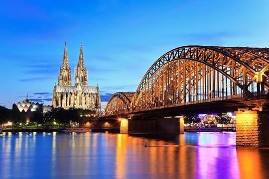 Cologne Dom and city skyline at night, Cologne, Germany