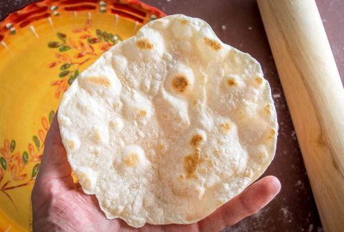Flour tortilla after cooking for 2 minutes.