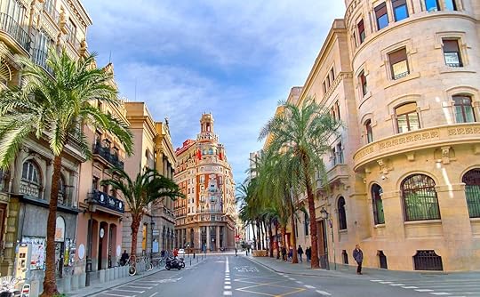 Palm Trees lining a street in Valencia, Spain