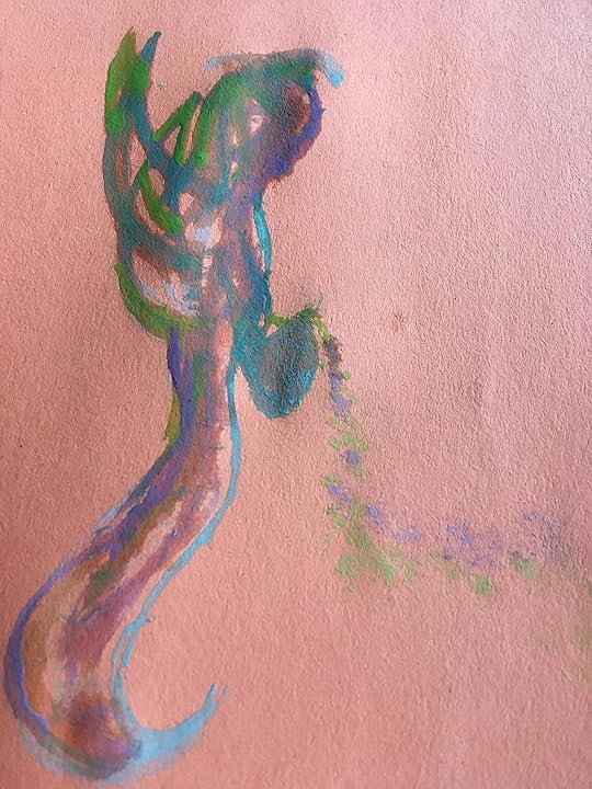 Water color fairy on orange paper holding bucket