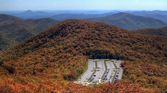 Scenic overview in Georgia with red-orange trees