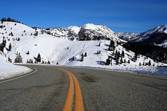 Road through snowy mountains between Stanley and Ketchum, Idaho