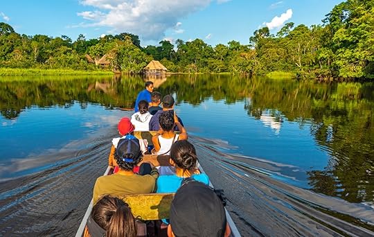 Transportation in canoe along the rivers of the Amazon River Basin inside the Yasuni National Park, Ecuador