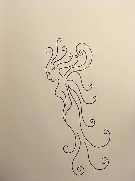 Swirling fairy in black ink profile view