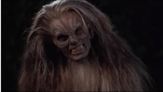 In her werewolf form, Veruca looks more like a vampire, with a wrinkly forehead and nose, but her fur is more like very long blonde hair. Yes, it looks as ridiculous as it sounds.