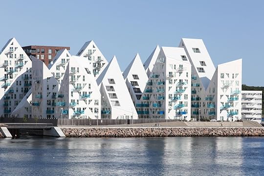 Aarhus harbor and view of the Iceberg building from the sea in Aarhus, Denmark