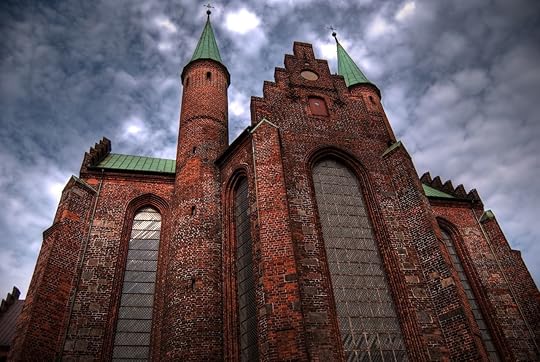 A high dynamic range image of a large church in the center of Aarhus town in Denmark