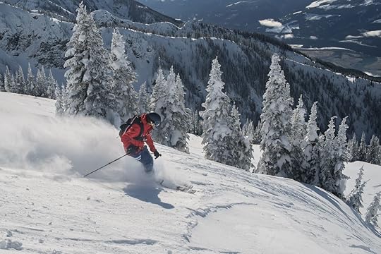 Free ride ski touring skiing, airbag, deep powder in backcountry alpine heli skiing, Revelstoke, British Columbia, Canada