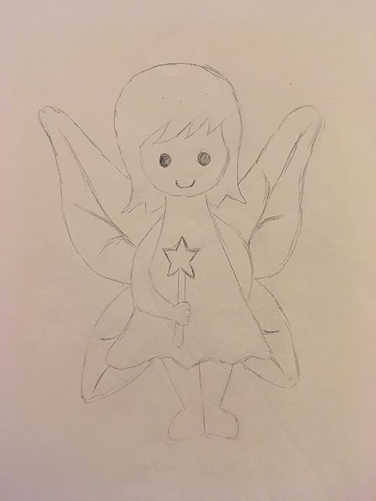 Fairy holding star wand with wings in pencil