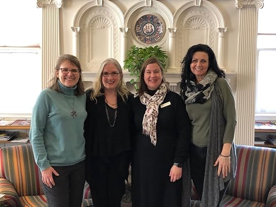 with brilliant librarians, from left: katie balacca, development assistant; me; katie huffman, director; julie bartley, children’s librarian.