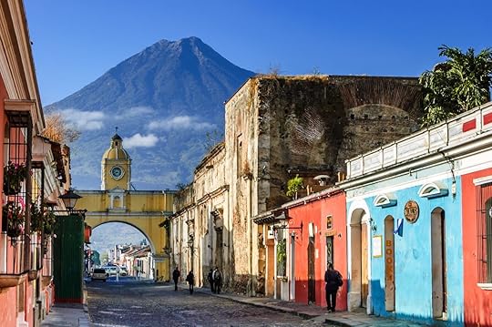 Agua volcano behind Santa Catalina Arch in the Colonial Church