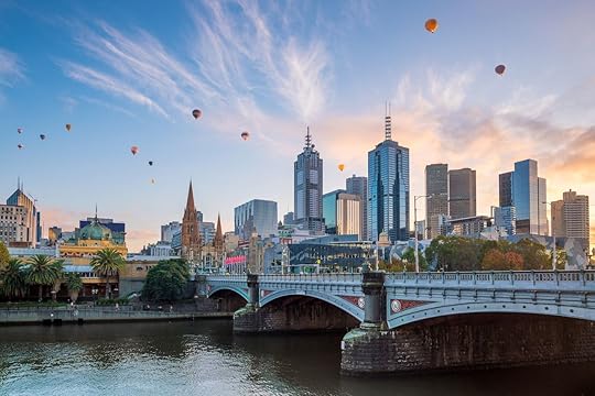 Melbourne city skyline at twilight in Australia
