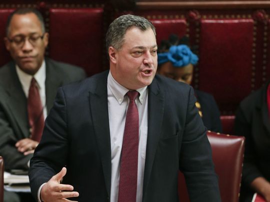 FILE--In<br /> this Jan. 21, 2016 file photo, Sen. Marc Panepinto, D-Buffalo, speaks in the Senate Chamber at the Capitol in Albany, N.Y.