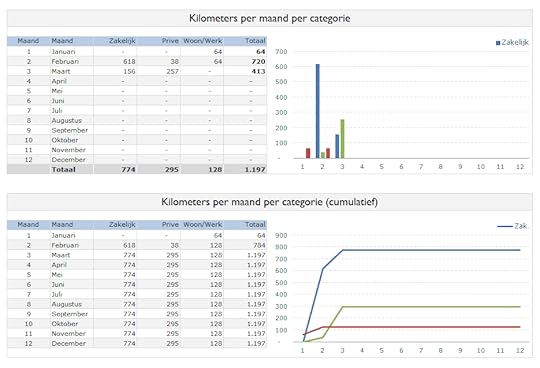 Kilometerregsitratie in Excel per maand per categorie
